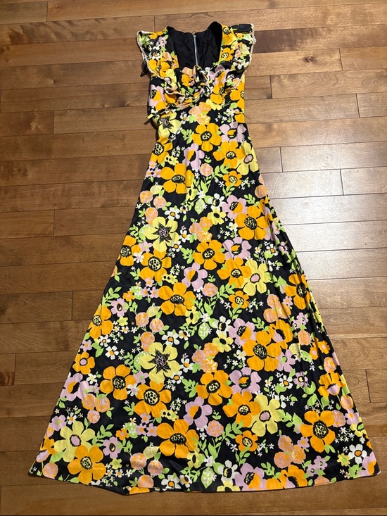 Vintage Dresses & Skirts - Vintage Bold Floral Maxi Dress with Keyhole Front and Umpire Waist